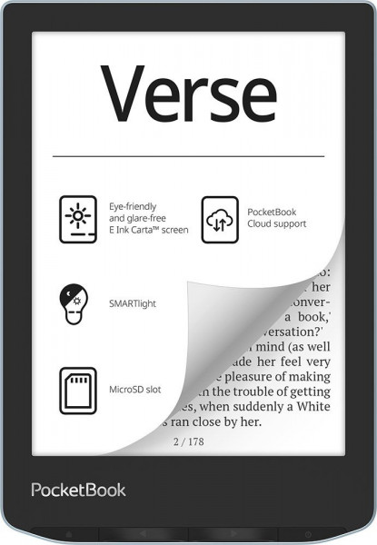 PocketBook Verse E-Reader, 6'' E-Ink Touch, 8 GB, microSD, Hellblau - DE/AT/CH-Version