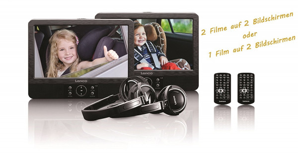 Lenco Tragbarer KFZ Auto DVD Player DVP-938 2x 9 Zoll Bildschirm Kopfhörer