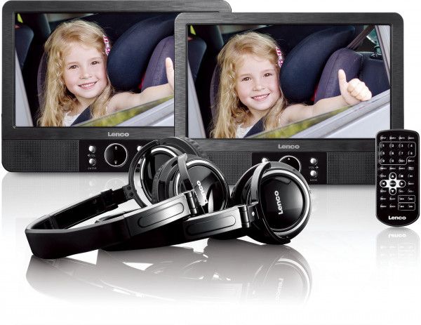 LENCO MES-415 Set DVD-Player 9" Schwarz Kopfhörer Halterung Dual-Bildschirm USB