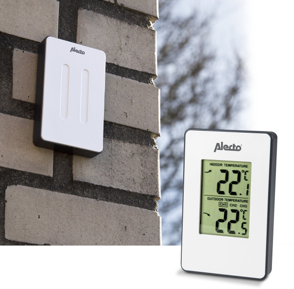 Alecto WS-1050 Wetterstation mit Außensensor (Weiß) Wandmontage Batterie