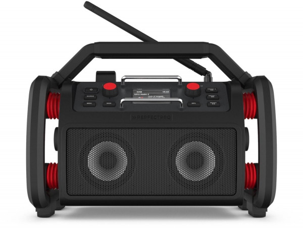 PerfectPro ROCKPRO Baustellenradio Schwarz/Rot DAB+/UKW Bluetooth USB AUX IP65
