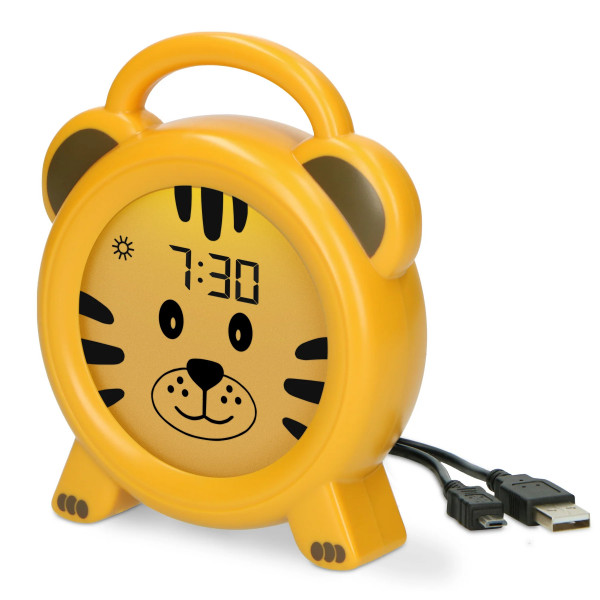 ALECTO BC100 Tigermotiv Wecker Gelb Schlaftrainer Nachtlicht Uhr Kinder