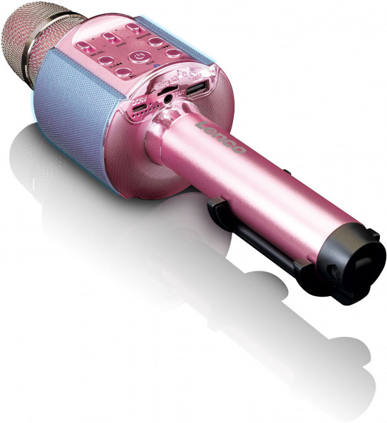 LENCO BMC-090 Karaoke-Mikrofon Bluetooth Rosa LED-Licht Akku USB-Kabel