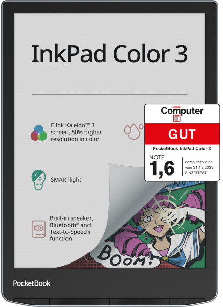 PocketBook InkPad Color 3 E-Reader, 7,8'' E-Ink Farbdisplay, 32 GB, Bluetooth, Lautsprecher