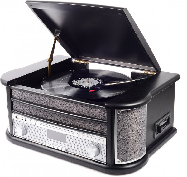 Denver MRD-51 Schwarz Musikanlage aus Holz Plattenspieler LCD DAB+ FM MP3 AUX In