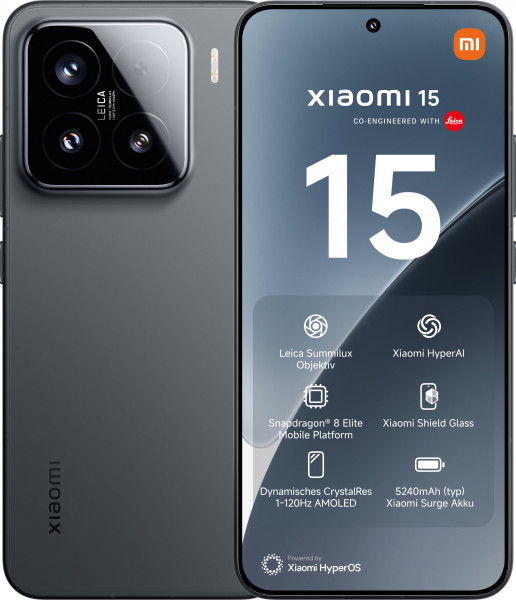 Xiaomi 15 5G 12GB/512GB Schwarz Smartphone IP68 USB-C 6.36"OLED Dual-SIM Android