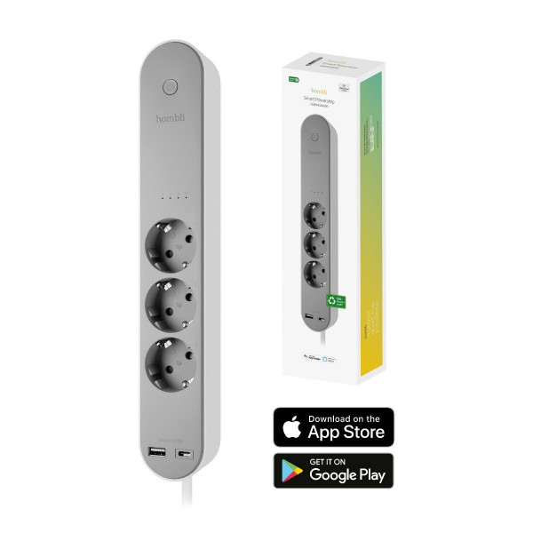 Hombli Smarte Steckdosenleiste Grau 3x EU-Stecker USB-C USB-A Schnellladen 1,5m
