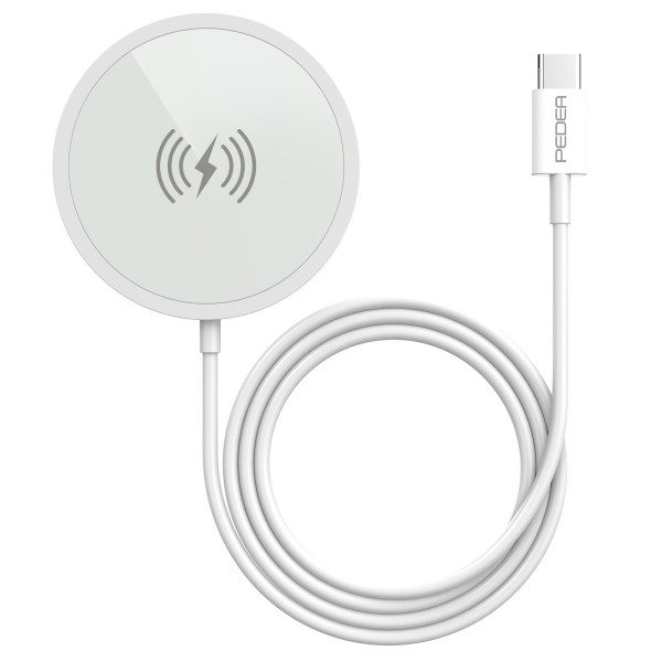 PEDEA Wireless Charging Pad Magnetisch Weiß 15 Watt USB-C Ladestation induktiv