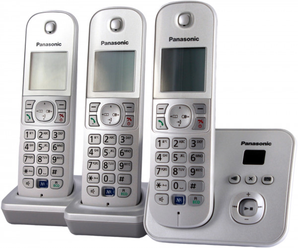 Panasonic KX-TG6823GS silber Trio mit AB Basisstation Akku Displaybeleuchtung