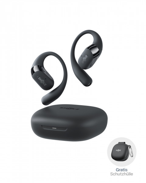 Shokz OpenFit 2+ Schwarz kabellose Bluetooth Kopfhörer Ohrbügel Schutzhülle