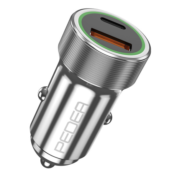 PEDEA KFZ-Schnelladegerät Dual-Port Silber 20 Watt USB Typ A/C Adapter Auto