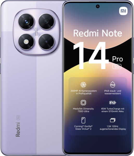Xiaomi Redmi Note 14 Pro 5G DS 8GB/256GB Violett Android-14 5110mAh 6.67" 200MP