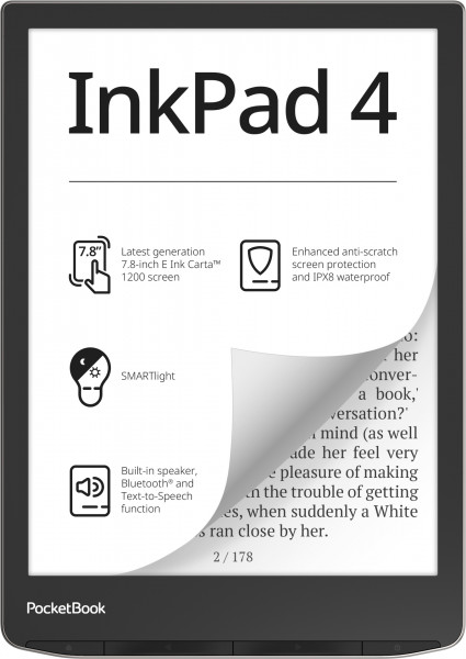 PocketBook InkPad 4 Silber 32GB WLAN Bluetooth 7,8"e-Ink Touch Display DACH IPX8