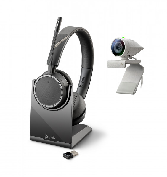 Poly Studio P5 USB HD Webcam Bundle mit Wireless Bluetooth Headset Voyager 4220
