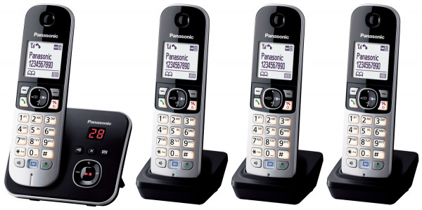 Panasonic KX-TG6824GB schwarz Quattro 4 DECT Mobilteile mit Anrufbeantworter